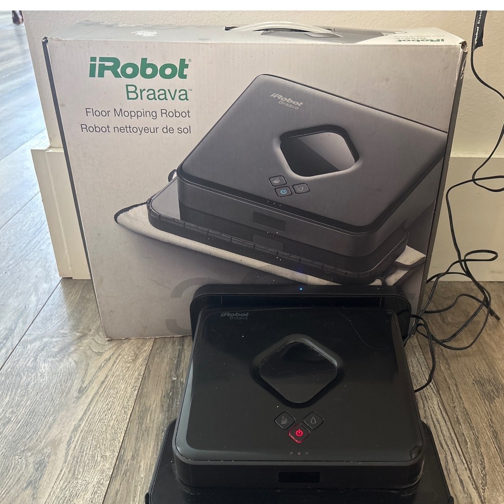 iRobot Braava 380t Floor Mopping Robot Black with Turbo Charge Cradle and Box